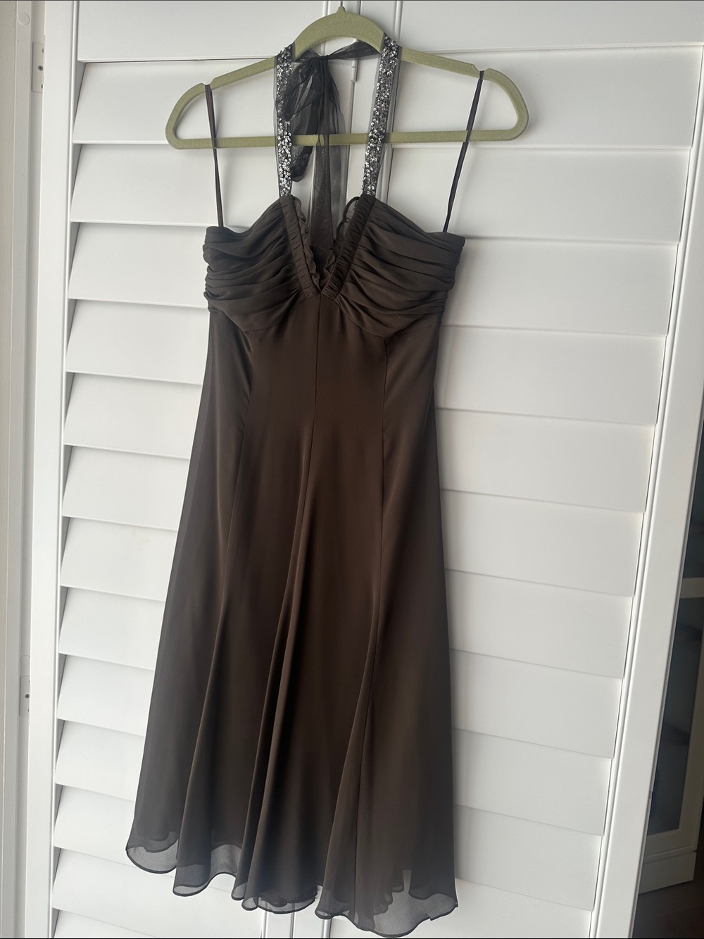 BCBG brown cocktail dress halter with beading size 2